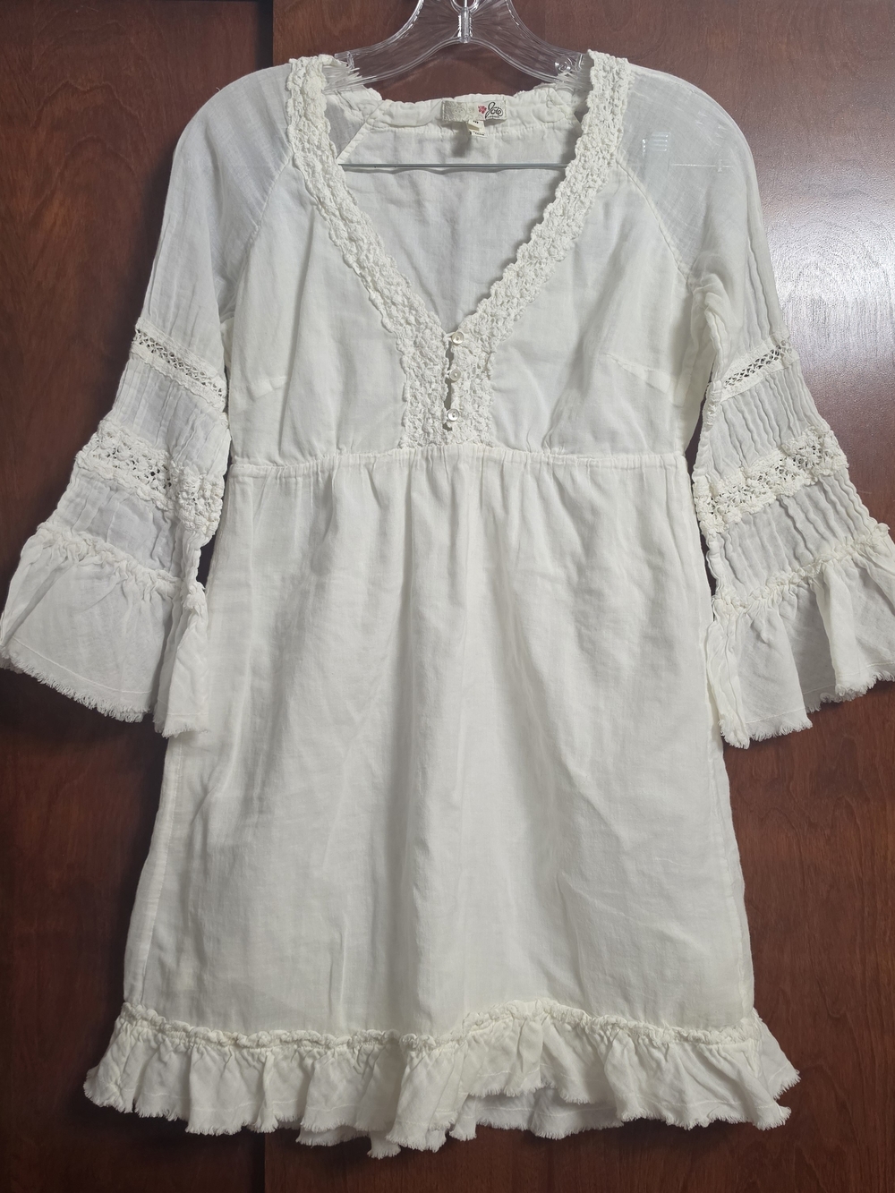 JOIE Off White Lace-Trim Peasant Boho Dress In Size M
